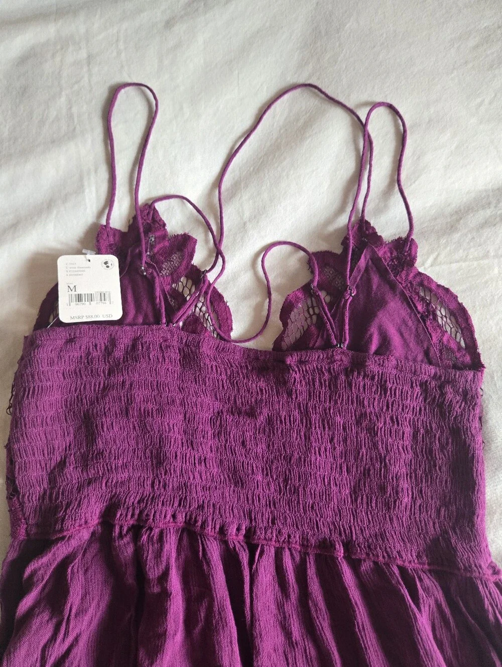 NWT Free People Adella Slip Dress in Wine Diamonds Boho Lace Mini Size M